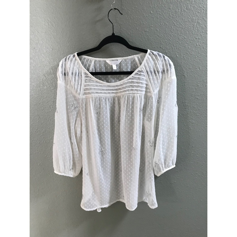 LC Lauren Conrad White Clip Dot Sequin Embroidered Peasant Blouse XL